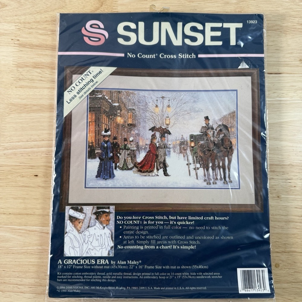 Vtg 1994 "A Gracious Era" Victorian Completed No-Count Cross Stitch Sunset 13923